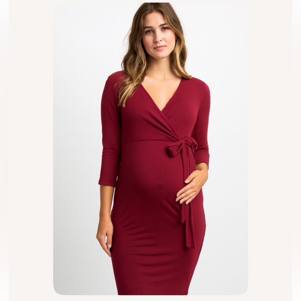 Hello MIZ maternity maroon sweater wrap dress size Large NWT